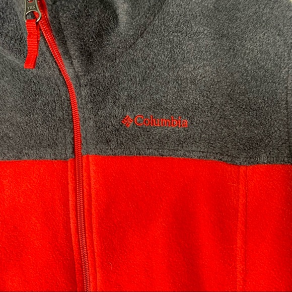 Columbia Red and Gray Polyester Thermal Full Zip Mock Neck Fleece Size L - Picture 6 of 7